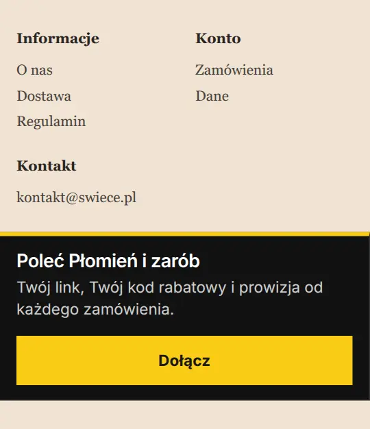 Stopka sklepu na telefonie z zaproszeniem do programu partnerskiego w stylu B.